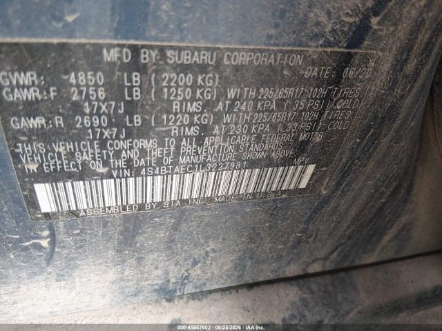 2020 SUBARU OUTBACK PREMIUM 9