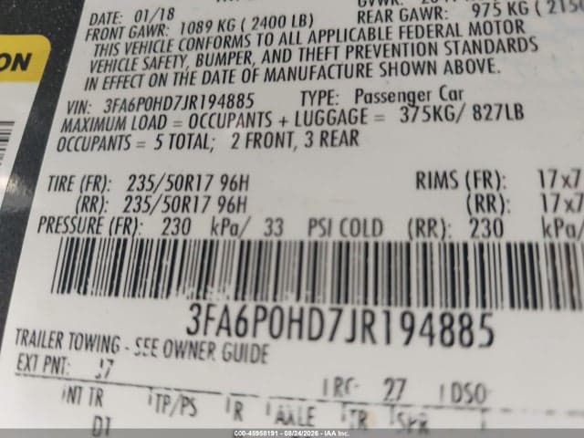 2018 FORD FUSION SE 9