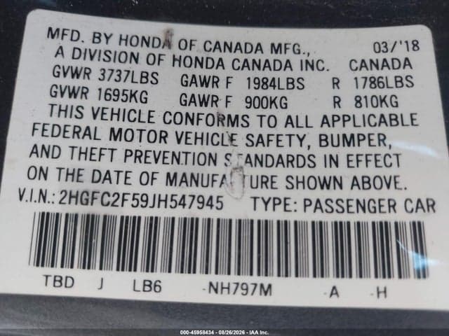 2018 HONDA CIVIC LX 9
