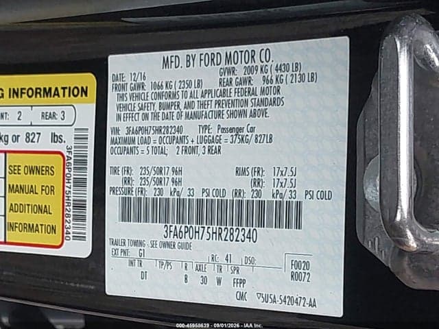 2017 FORD FUSION SE 9