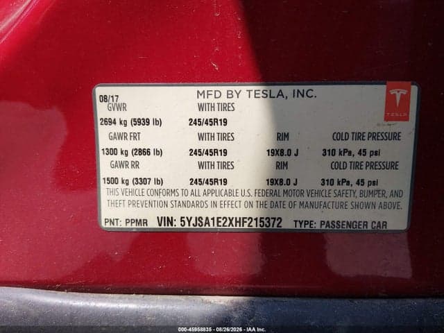 2017 TESLA MODEL S 100D/60D/75D/90D/P100D 8