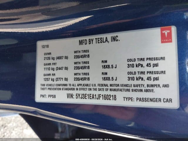 2018 TESLA MODEL 3 LONG RANGE/MID RANGE 9