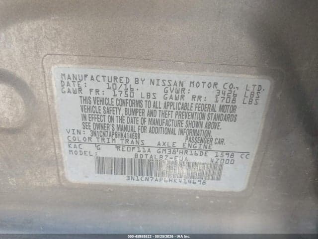2017 NISSAN VERSA 1.6 SV 9