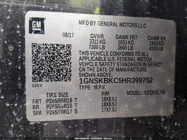 2017 CHEVROLET TAHOE LT 9