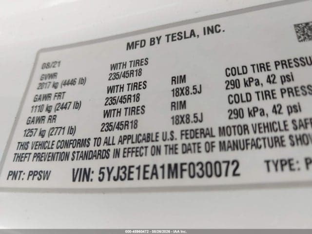 2021 TESLA MODEL 3 STANDARD RANGE PLUS REAR-WHEEL DRIVE 9