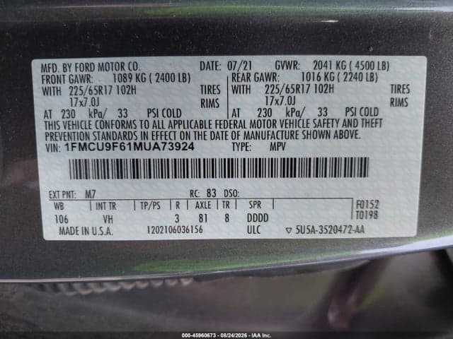 2021 FORD ESCAPE S 9