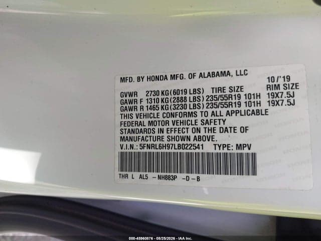 2020 HONDA ODYSSEY ELITE 9