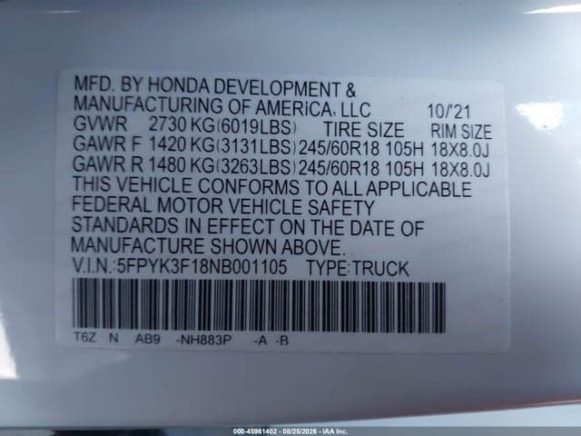 2022 HONDA RIDGELINE SPORT 9