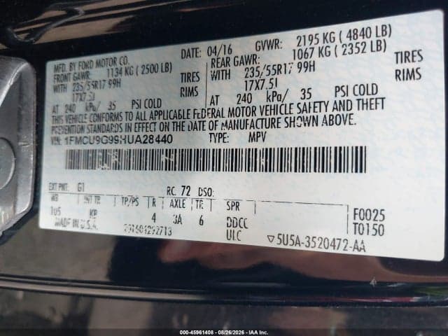 2017 FORD ESCAPE SE 9