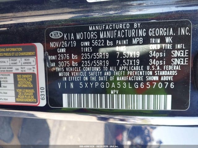 2020 KIA SORENTO 3.3L S 9
