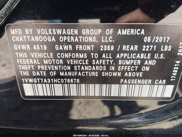 2017 VOLKSWAGEN PASSAT 1.8T SE 9