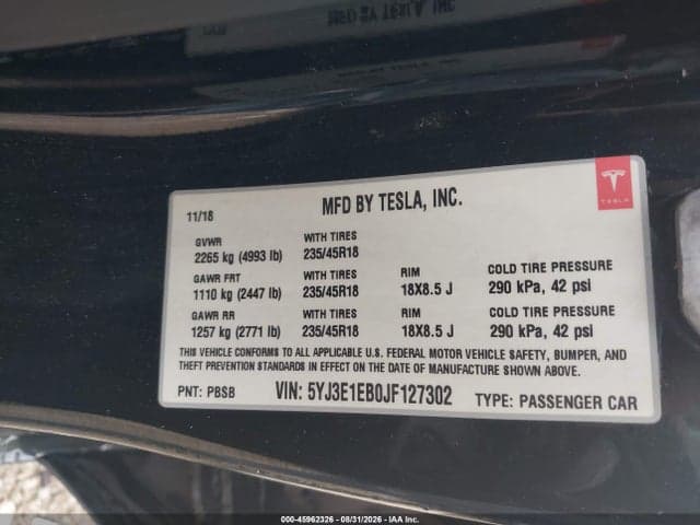 2018 TESLA MODEL 3 LONG RANGE/PERFORMANCE 9