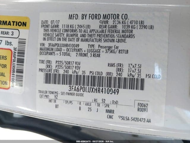 2017 FORD FUSION HYBRID SE 9