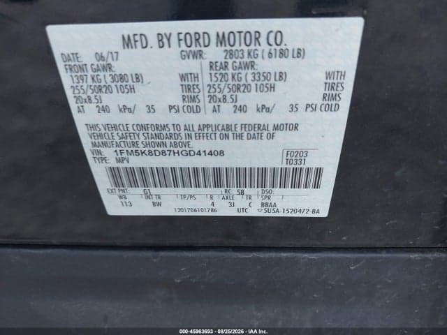 2017 FORD EXPLORER XLT 9