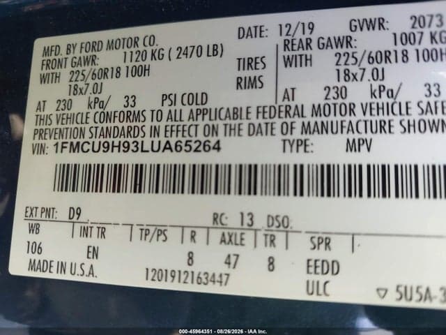 2020 FORD ESCAPE SEL 9