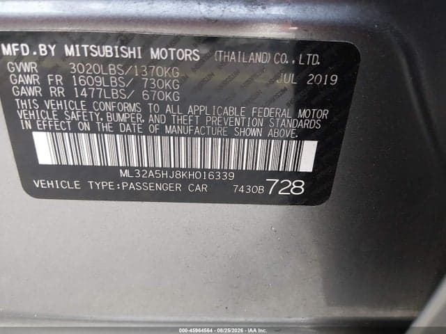 2019 MITSUBISHI MIRAGE LE 9