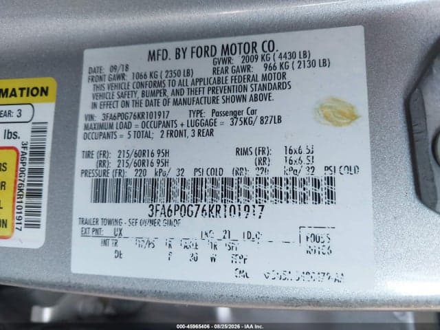 2019 FORD FUSION S 9