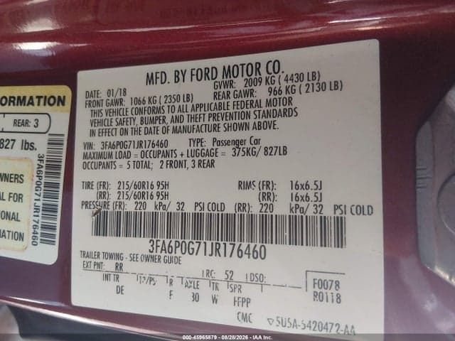 2018 FORD FUSION S 9