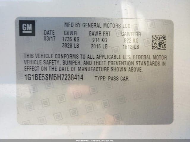 2017 CHEVROLET CRUZE LT AUTO 9