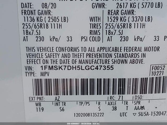 2020 FORD EXPLORER XLT 9