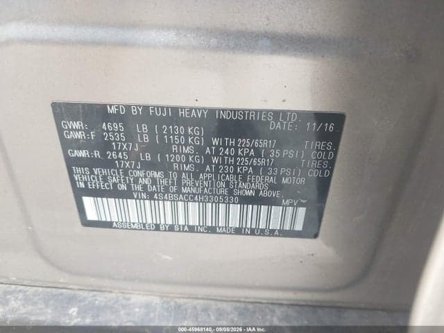 2017 SUBARU OUTBACK 2.5I PREMIUM 9