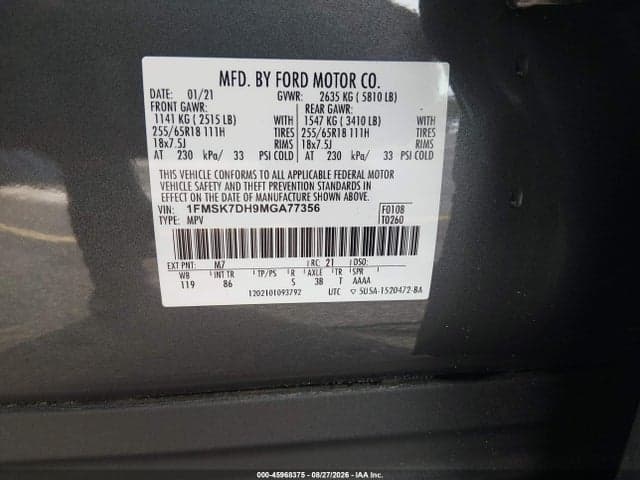 2021 FORD EXPLORER XLT 9