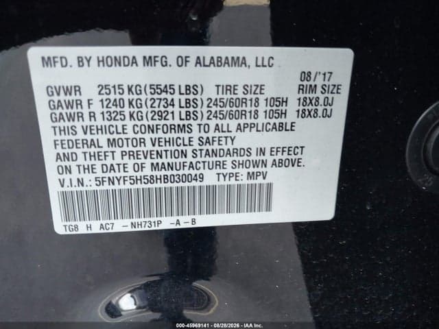 2017 HONDA PILOT EX-L 9