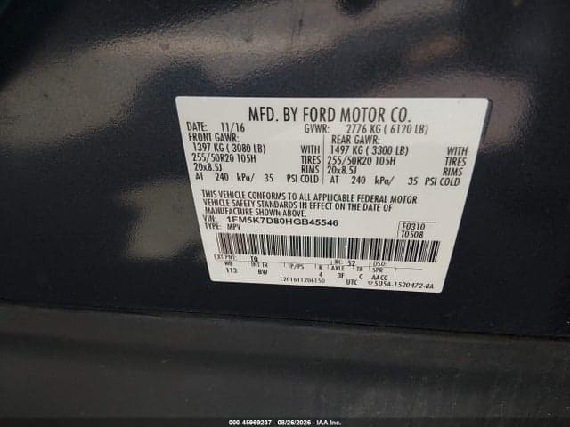 2017 FORD EXPLORER XLT 9
