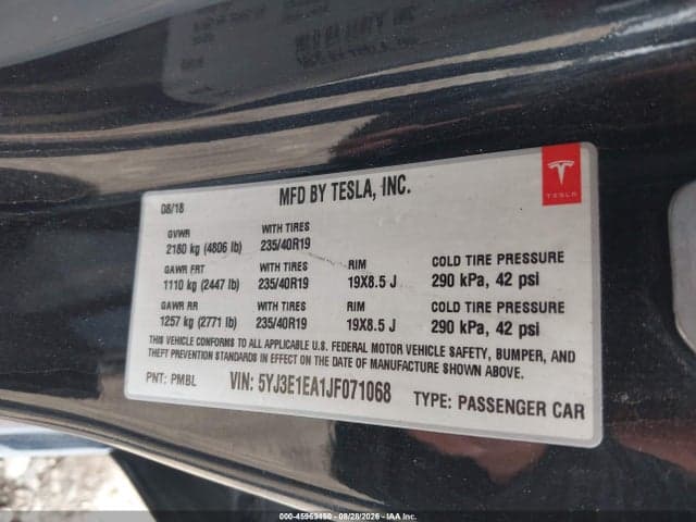 2018 TESLA MODEL 3 LONG RANGE/MID RANGE 9