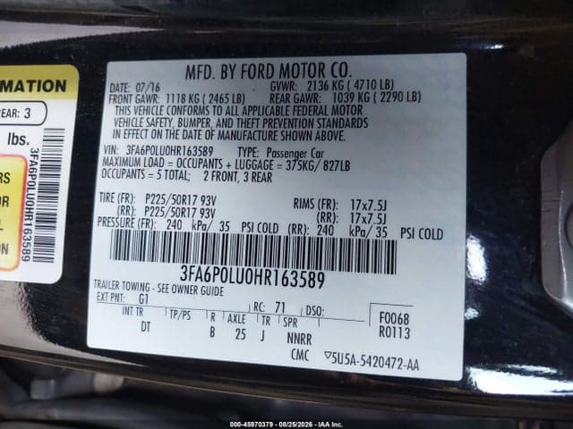 2017 FORD FUSION HYBRID SE 9
