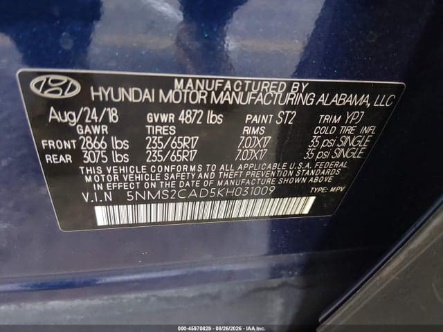 2019 HYUNDAI SANTA FE SE 9