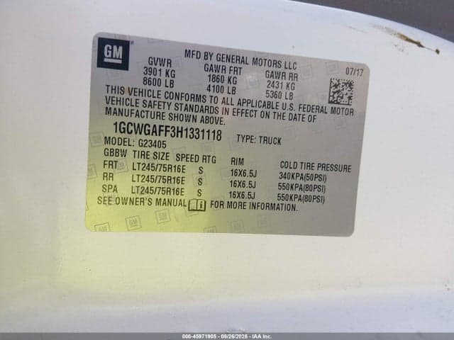 2017 CHEVROLET EXPRESS 2500 WORK VAN 9