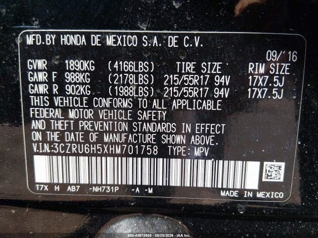 2017 HONDA HR-V EX 9
