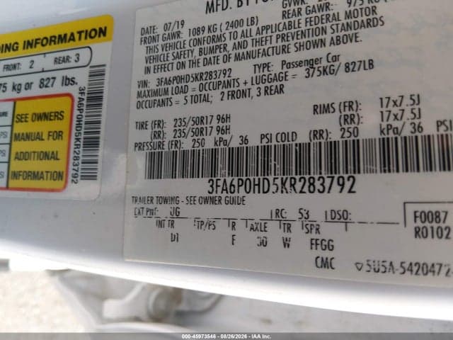 2019 FORD FUSION SE 9