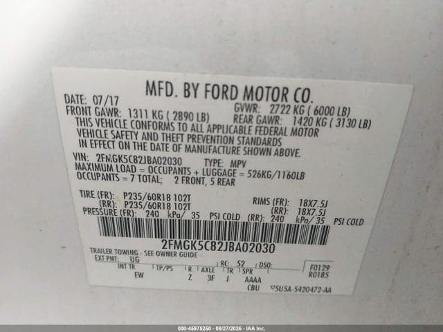 2018 FORD FLEX SEL 9