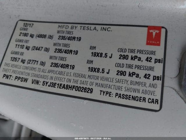 2017 TESLA MODEL 3 LONG RANGE/STANDARD 9