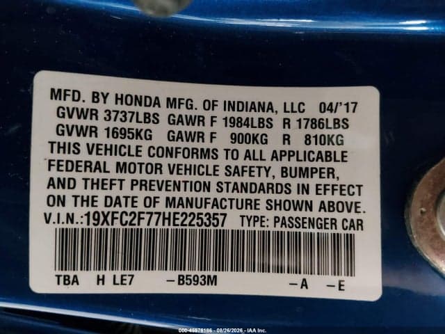 2017 HONDA CIVIC EX 9