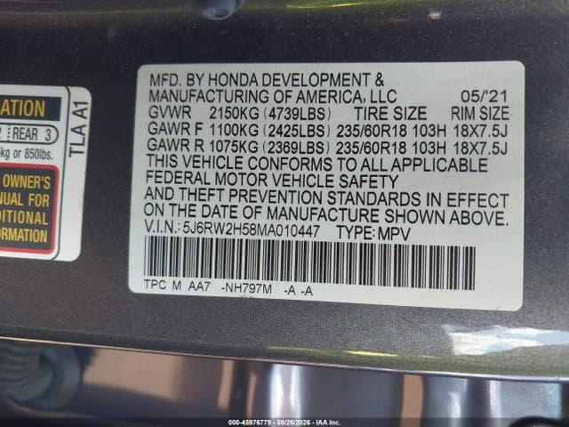 2021 HONDA CR-V AWD EX 9