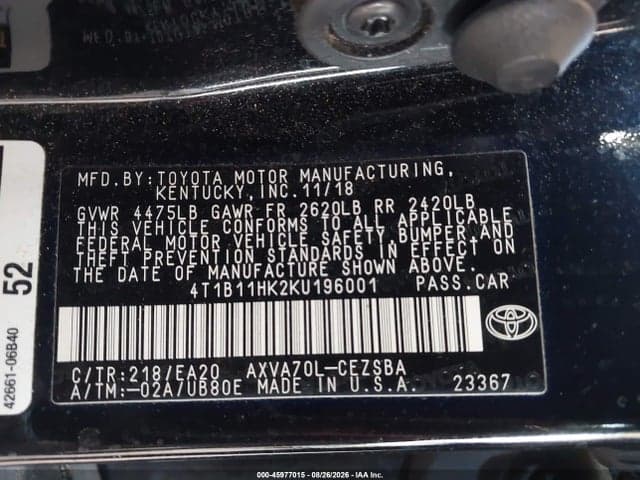2019 TOYOTA CAMRY SE 9