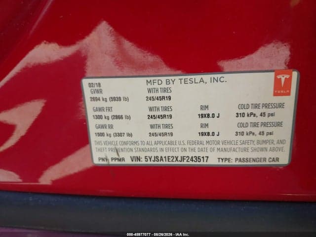 2018 TESLA MODEL S 100D/75D/P100D 9