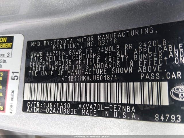 2018 TOYOTA CAMRY LE 9