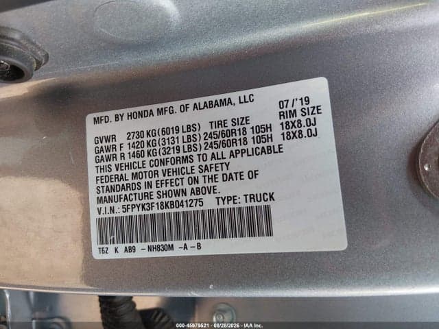 2019 HONDA RIDGELINE SPORT 9