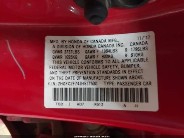 2018 HONDA CIVIC EX 9