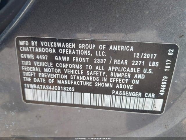 2018 VOLKSWAGEN PASSAT 2.0T SE 9