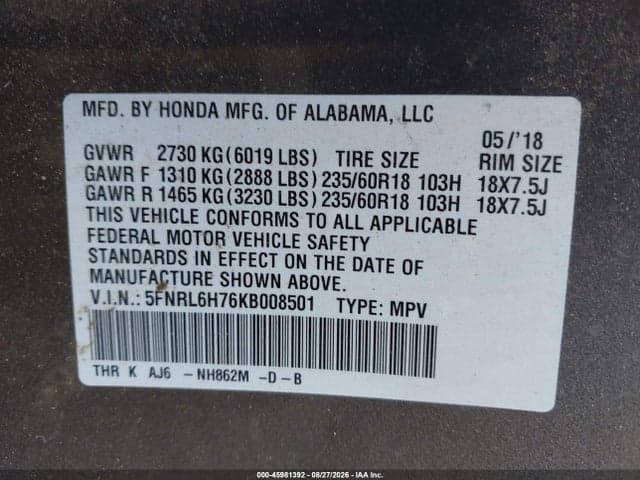 2019 HONDA ODYSSEY EX-L 9
