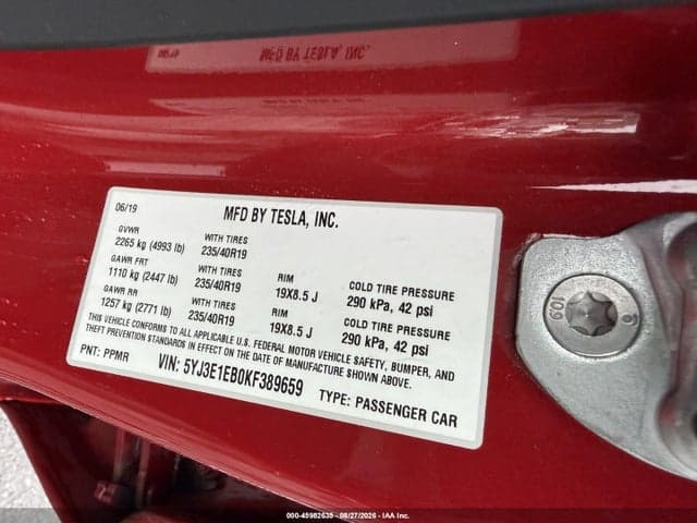 2019 TESLA MODEL 3 LONG RANGE/PERFORMANCE 9