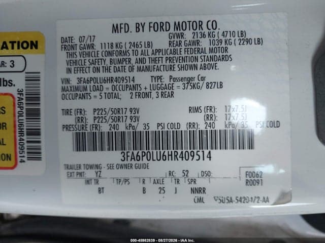 2017 FORD FUSION HYBRID SE 9