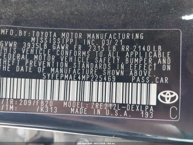2021 TOYOTA COROLLA LE 9