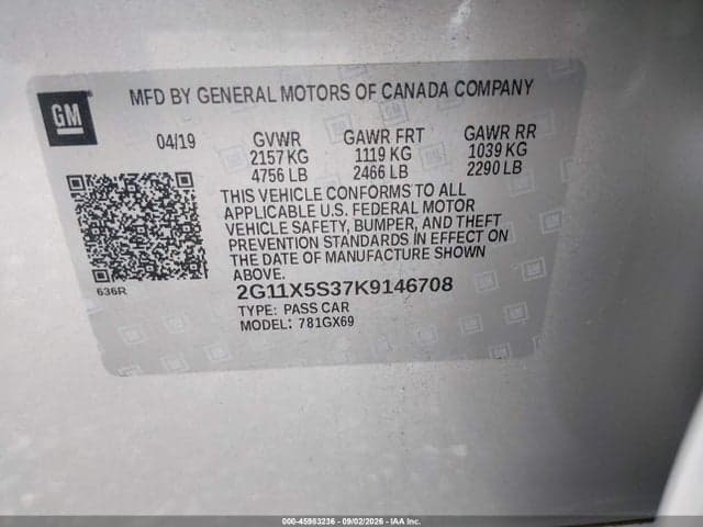 2019 CHEVROLET IMPALA LS 9