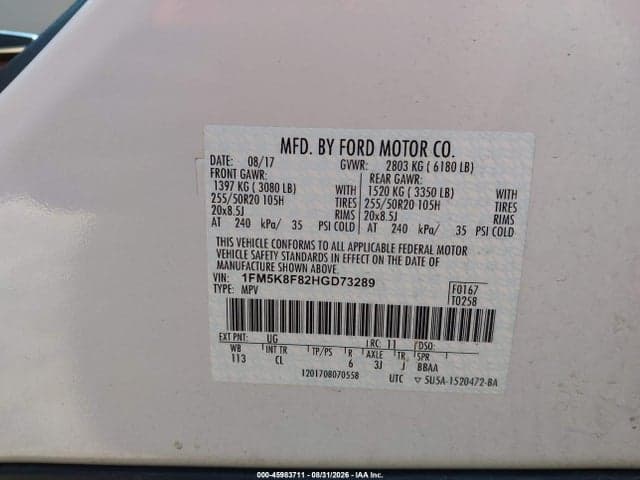2017 FORD EXPLORER LIMITED 9
